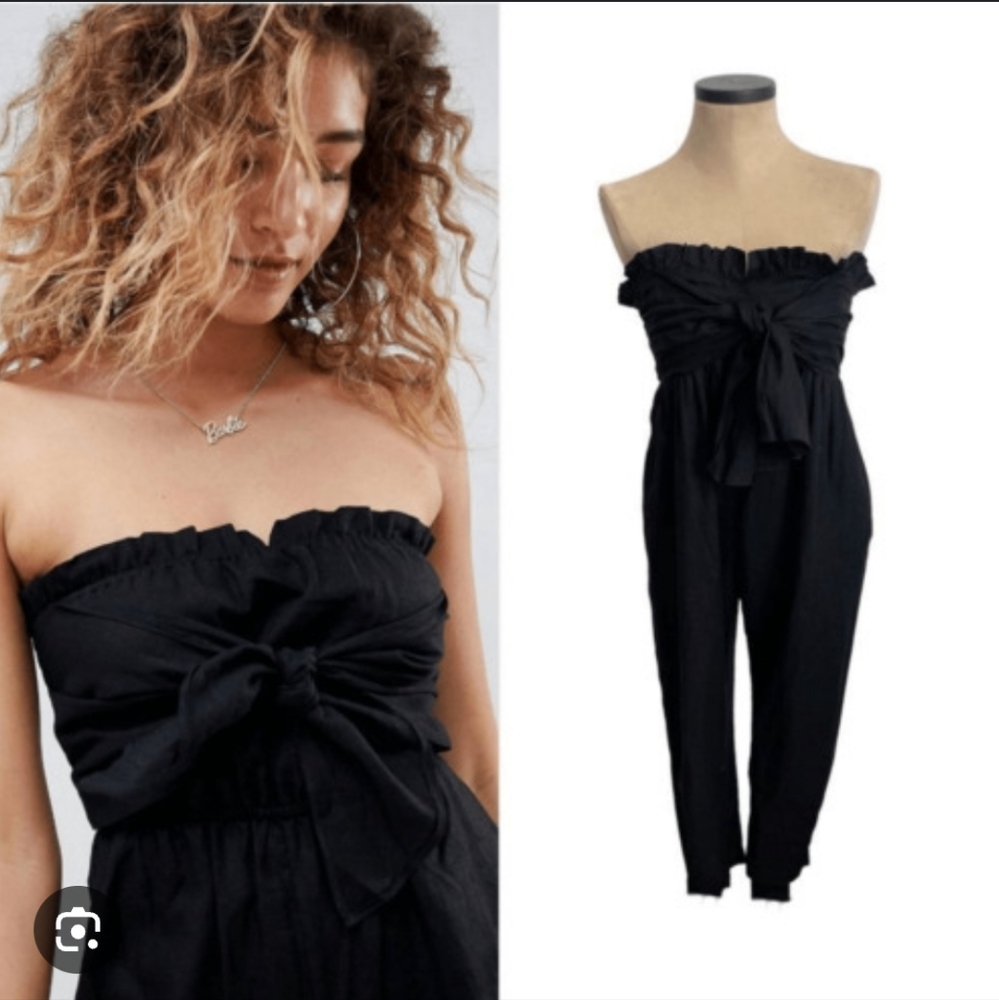 Apiece Apart Linen Black Strapless Jumpsuit
